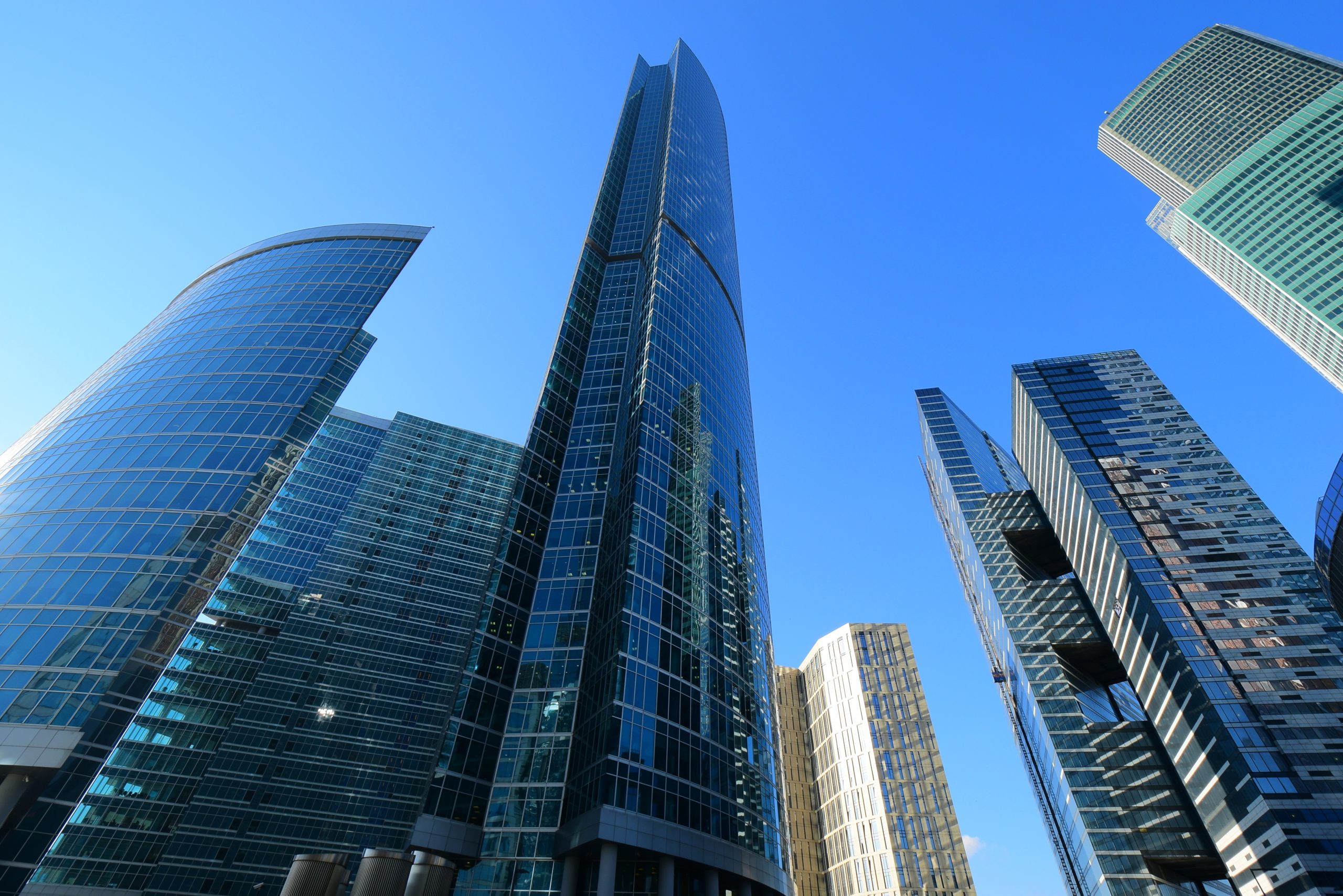 Skyscrapers,In,The,Financial,District,Of,Moscow.,Wide,Angle,Shot